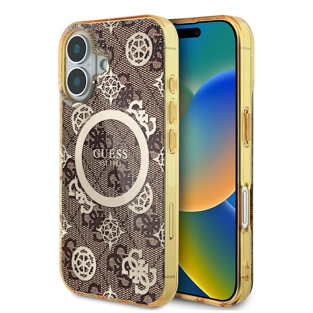 2869873 Husa pentru iPhone 16 - Guess IML Peony On 4G Background MagSafe (GUHMP16SH4PYEEW) - Brown - imagine 1